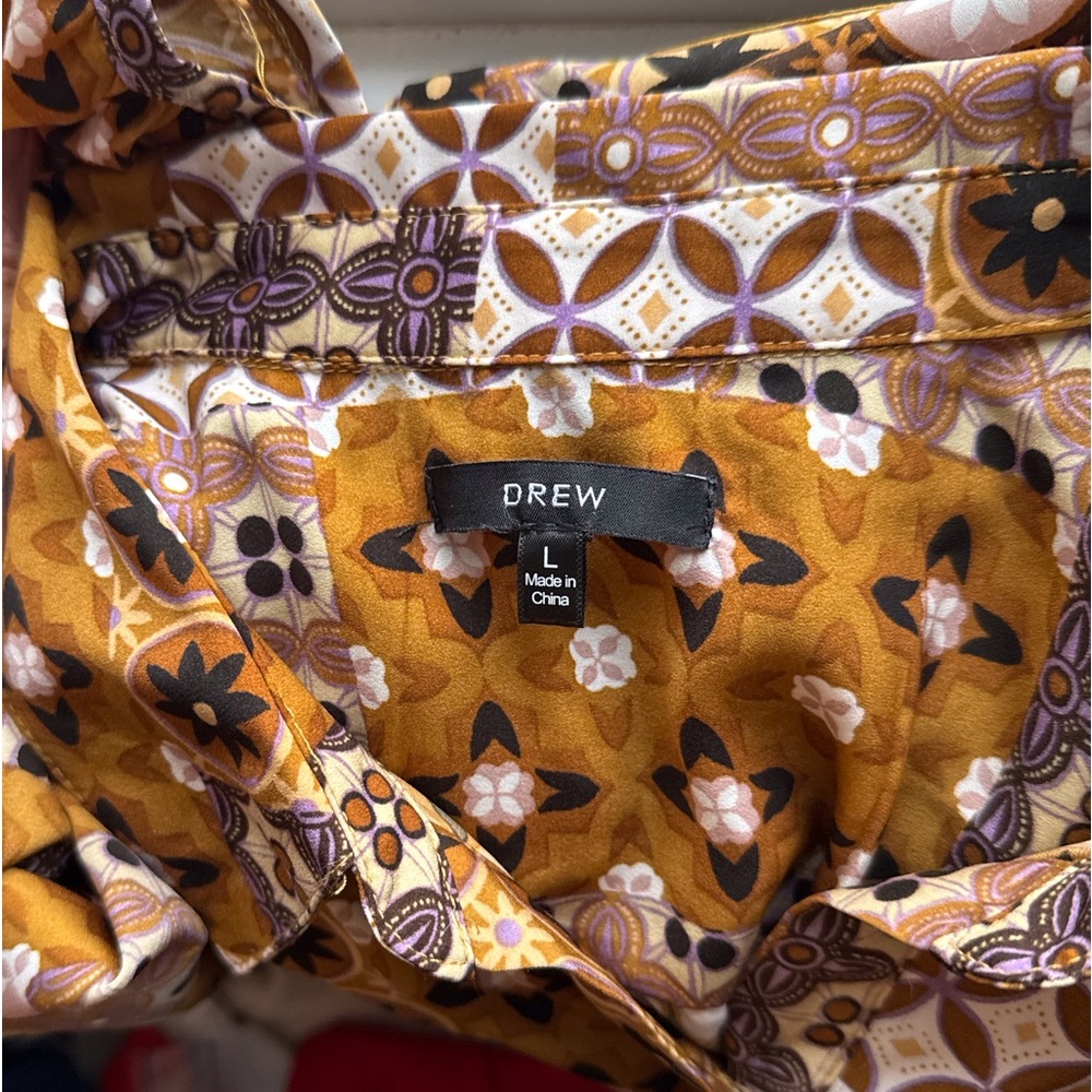 DREW Patchwork Print Gathered Front Button Up Blo… - image 4